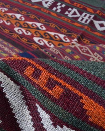 Ghajari Traditional Striped Hand Weaved Kilim 4 x 8 ft SR I016 - Picture 6 of 7