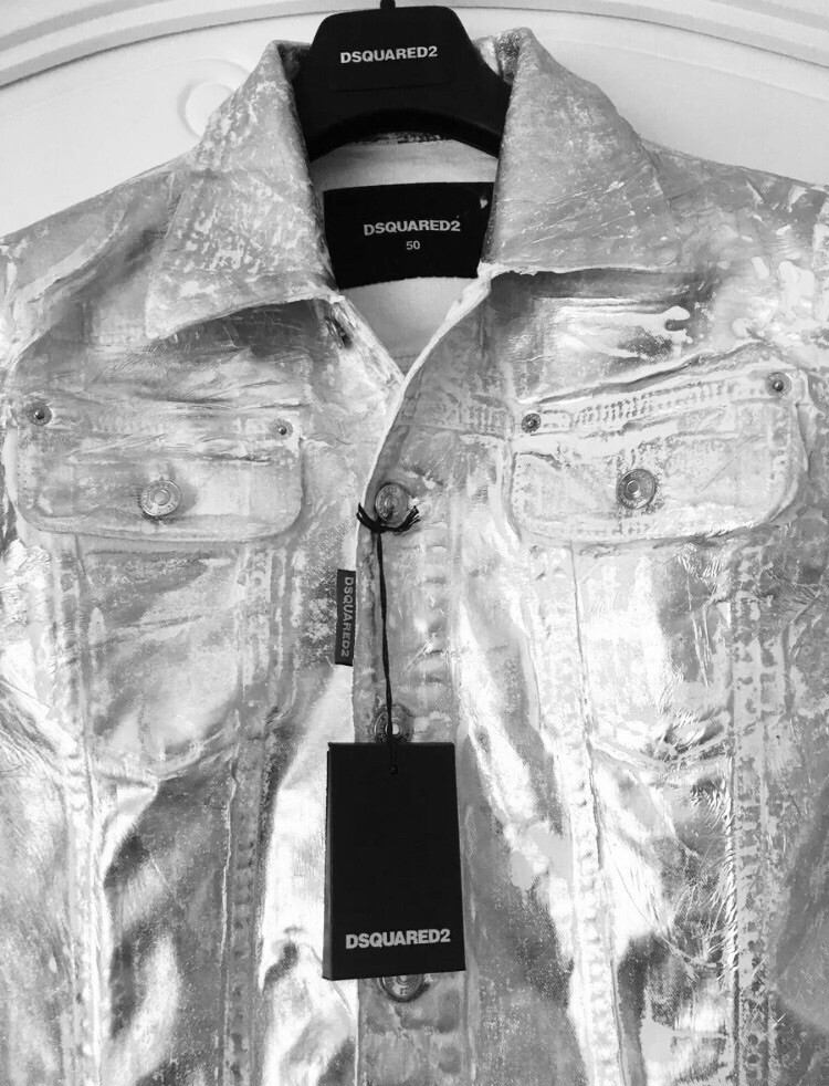 Premium Dsquared2 Silver Metallic Distressed Denim Jacket - Italy image 4