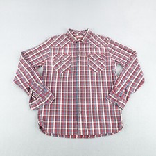 Levis Shirt Mens Medium Red White Plaid Western Pearl Snap White Tab Ranch Rodeo