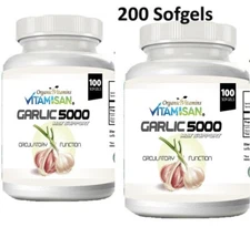 2 Garlic Fresh Extract 5000 mg Cholesterol Health supp 200 Antioxidant Pills gel
