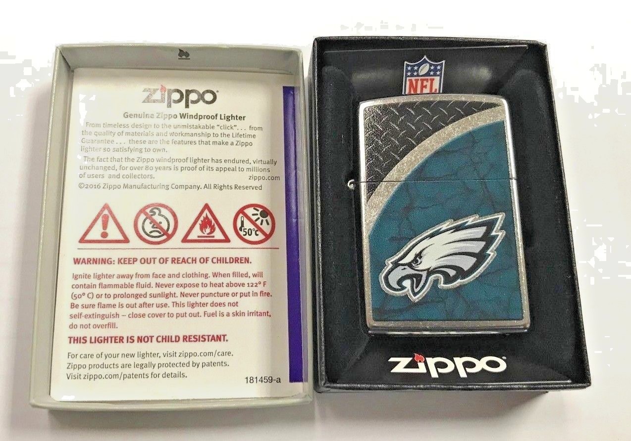 ZIPPO, LIGHTER, EAGLES, NFL, MATTE CHROME FINISH, MODEL 29374 eBay
