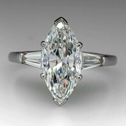 2Ct Marquise Cut Real Moissanite Solitaire Engagement Ring 14k White Gold Plated - Bild 3 von 6