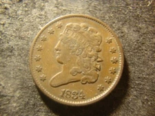 1834 AU Classic Head Hair Half Cent Nice Coin  HZX