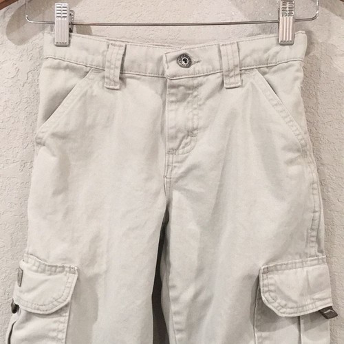 Wrangler Boys Sz 8 Cargo Cream Colored Pants Adjustable 100% Cotton - Picture 2 of 12