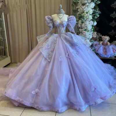 Ball Gown Quinceanera Dresses Glitter Crystal Detachable Sleeve Ruffles  Sweet 16
