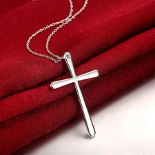  Womens 925 Sterling Silver Religious Cross Pendant 18" Chain Necklace #NE19