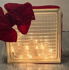 Lighted Glass Block 7 3/4 x 7 3/4 x 3in Christmas Deco LInes Pattern Bright