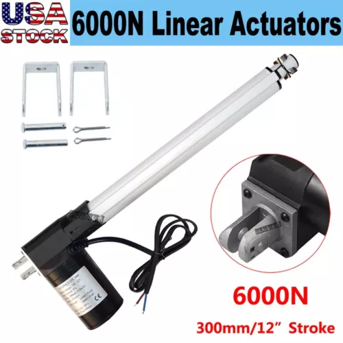 Electric 12" DC 12V Linear Actuator 6000N 1320lbs Lift Heavy Duty W/ Brackets CL