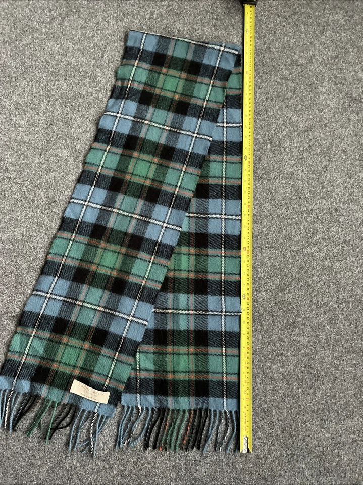 Lochcarron blue & green tartan check fringe 100% lambswool scarf - Image 4 of 4