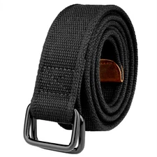 Mens D-ring Plus Size 39-75'' Big Tall Black Canvas Canvas Fabric Cloth Belt