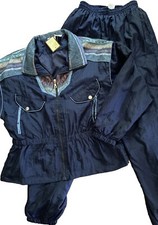 Nylon Windbreaker & Pants Tracksuit Navy By Outbrook Vintage 80’s Size Lg Nos