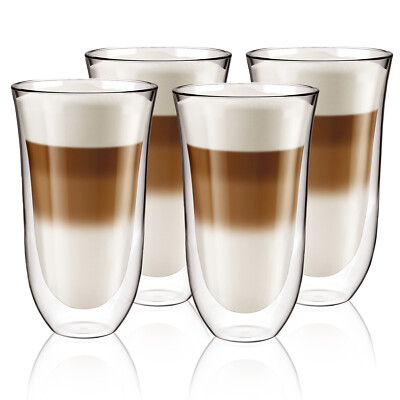 4 Doppelwandige Glas Kaffee Tee Saft Tassen Hitzebeständige Isolierbecher 250ml