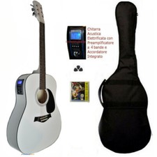 Chitarra Acustica Elettrificata SMT Bianca 5b+Accordatore+XLR Custodia Corde 