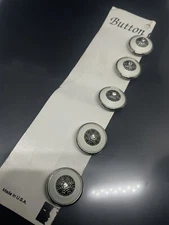 Vintage 5 Rhinestones White Acrylic Silver Tone Round Clip on Button Covers Lot