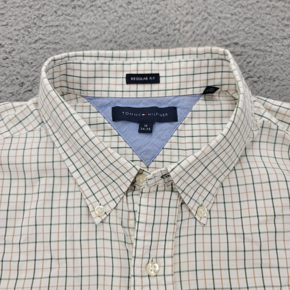 Camisa Tommy Hilfiger Para Hombre 18 34-35 Marfil Rayas Calce Regular Manga Larga Foto 4 de 4