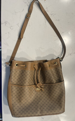 Auth Vintage GUCCI Brown GG PVC Canvas and Leather Tote Shoulder Bag