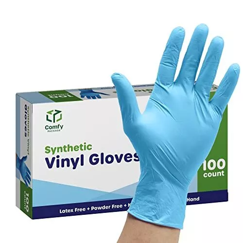 Synthetic Vinyl Blend Disposable Plastic Gloves Non Sterile Powder