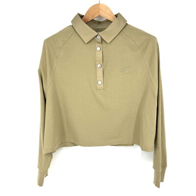 CALVIN KLEIN Polo Shirt Womens Size XL Crop Raglan Long