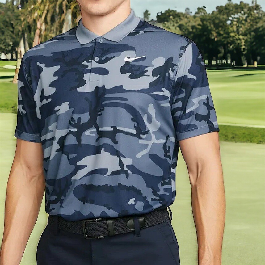 Nike Dri-FIT Victory+ Blue Camo PGA Golf Polo Shirt Mens