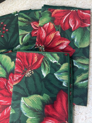 11 Tovaglioli Panno Pranzo Natale Agrifoglio Bacche Poinsettia 17X17 Rosso Verde Noel - Foto 4 di 5