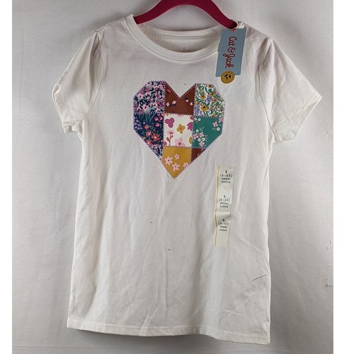 Patchwork Heart Quilt Short Sleeve T-Shirt Cat & Jack Cream Girls S Ivory Floral