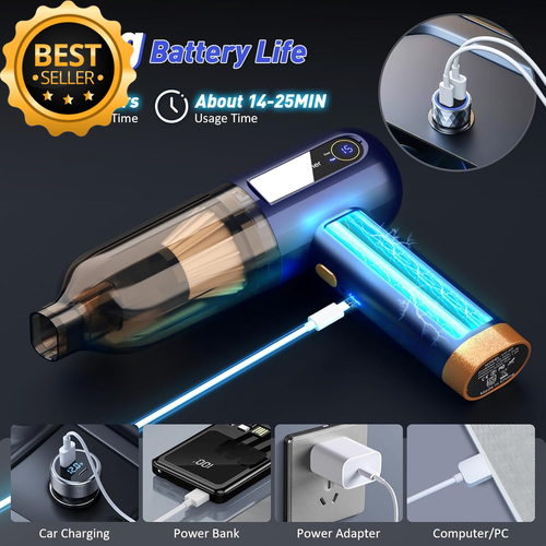 Car Vacuum Cleaner 15000PA Mini Handheld Cordless Rechargeable for Home Pet Hair - Picture 5 of 12
