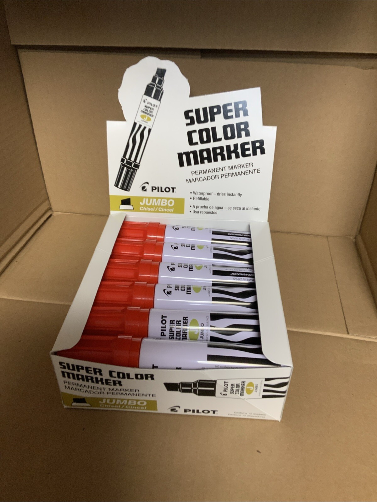 43300 Pilot Super Color Permanent Marker, Jumbo Chisel, Red Ink, Pack of 12