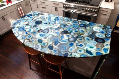 Custom Made Blue Agate Countertop Dine Table Top Slab For Kitchen Decor Interior