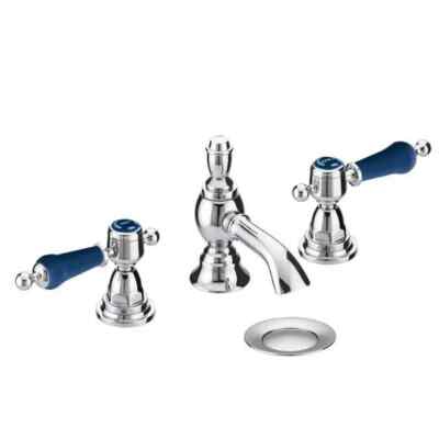 Heritage Glastonbury Midnight Blue 3 Loch Waschtischarmatur mit Zugstangen Ablaufgarnitur