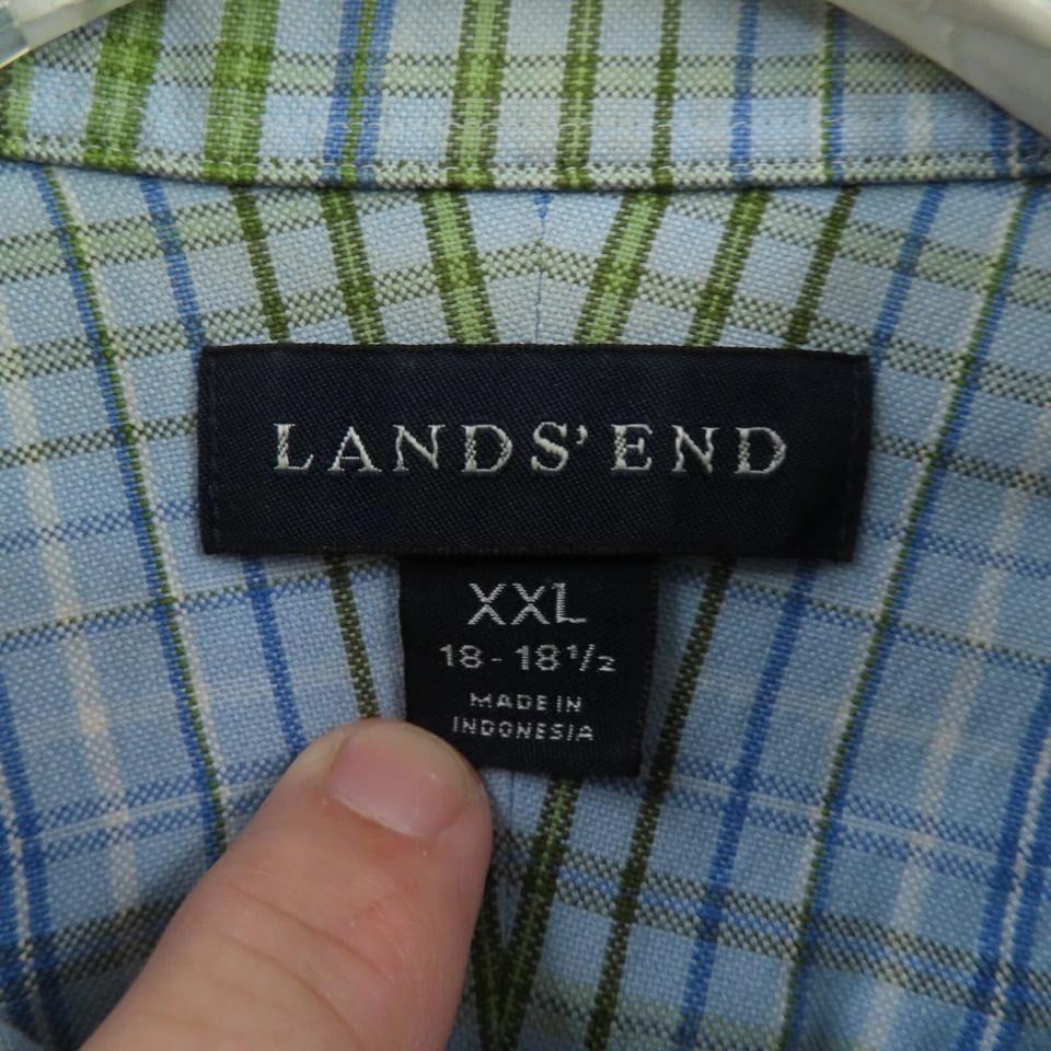 Camisa Lands End Hombre 2XL 18.5 Azul Verde Manga Larga Abotonada Foto 4 de 4