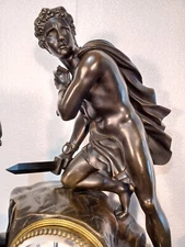 Antique FRENCH Bronze Statue & Sienna Marble Table Clock & Urns: 1830 - ON SALE!