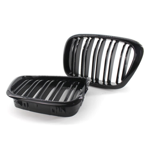 For BMW E39 5-Series 525 528 99-03 Gloss Black Double Slat Front Kidney Grilles - Picture 1 of 6