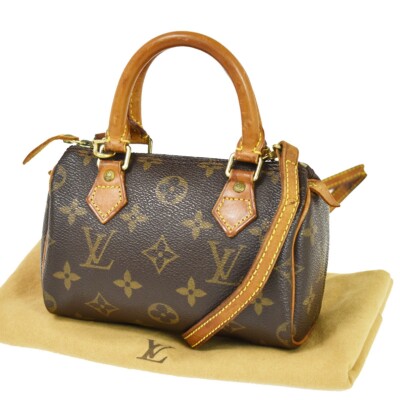LOUIS VUITTON Mini Speedy 2Way Hand Bag Monogram Leather Brown 