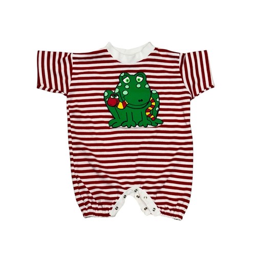 Vintage Zoodles Frosch Strampler gestreift rot weiß Kurzarm 0-3 Monate