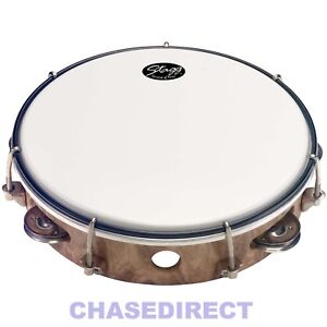 Stagg 8" Tambourine With Head Single Row Latin Percussion Wood Effect TAB108P