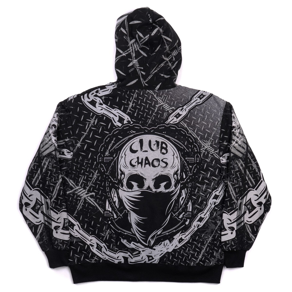 Club Chaos Medium Full Zip Hoodie Grunge Affliction Style AOP