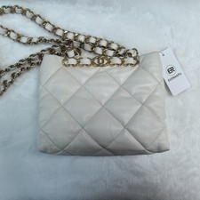 Authentic Chanel 22B Hobo Mini White Quilted Leather Gold Hardware Shoulder Bag