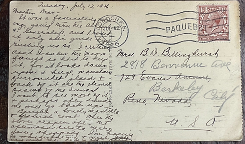 1926 RMS Lancastria & Sierra Nevada Used Postcards to B.D. Billinghurst-Lot of 2 - Picture 6 of 9