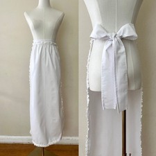Antique Edwardian Long White Half Apron Crochet Lace Trim Long Waist Ties