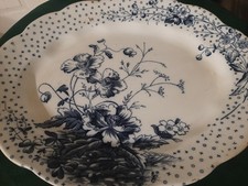 16" X 13"  Large Antique POPPY Blue & White  Floral Pattern Meat Platter