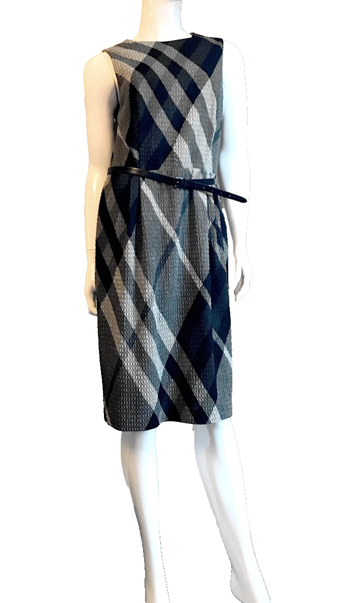 Burberry — NEW Burberry LONDON Gray/Black Check Pure Silk Dress 10 US