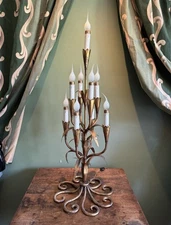 Vintage Italian Florentine Tole Candelabra Large Table Lamp Gilt Metal MCM