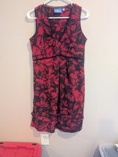 Women's sz 6 Dress Shift Red Goth Black Floral V neck Sleeveless Vampire Witch