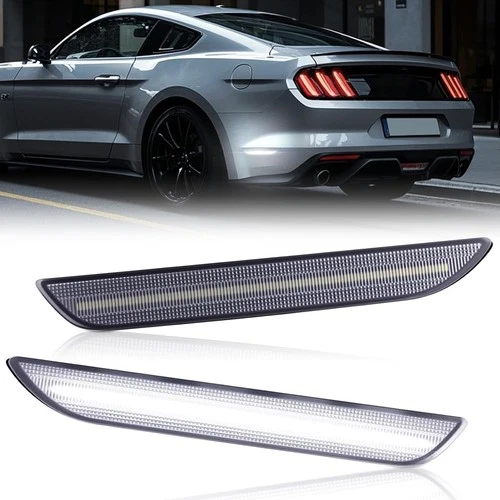For 2015-2022 Ford Mustang LED Rear Bumper Side Marker Lights Clear Lens White