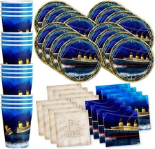 Titanic Birthday Party Supplies Set Plates Napkins Cups Tableware Kit Blue 