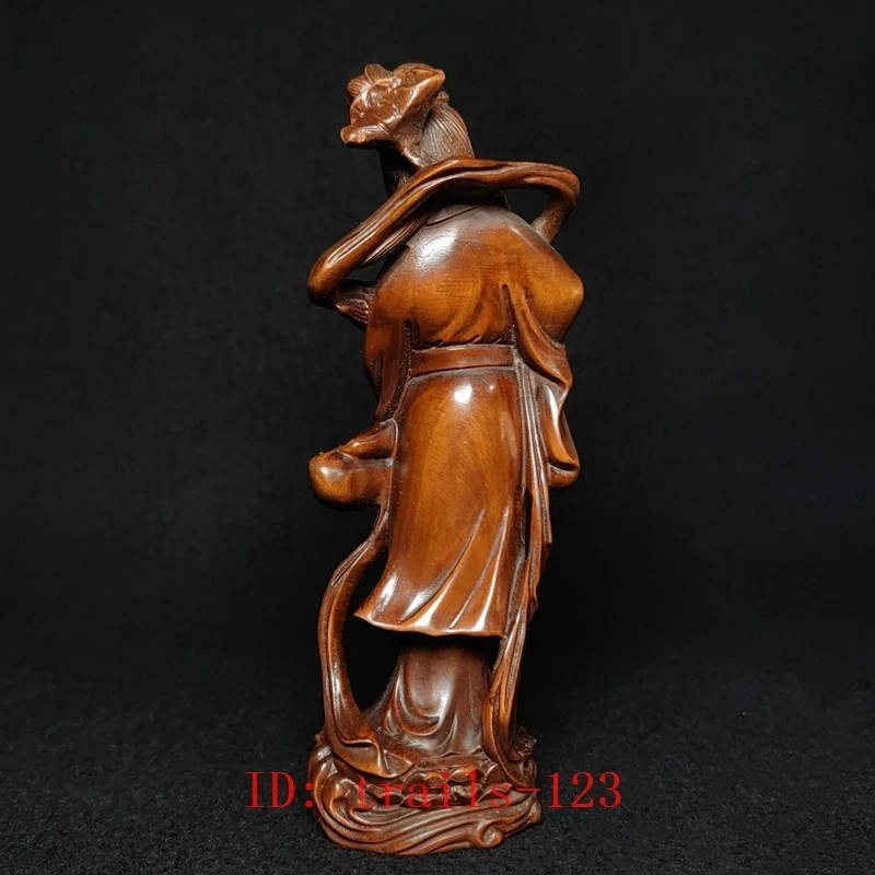 Decoración de estatua de hada de loto bella tallada a mano de boj chino antiguo de 5,7 pulgadas Foto 4 de 4