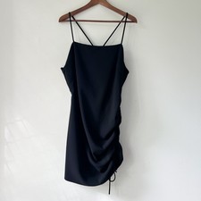 Zara NWT Black Ruched Side Tie Mini Dress Size XL
