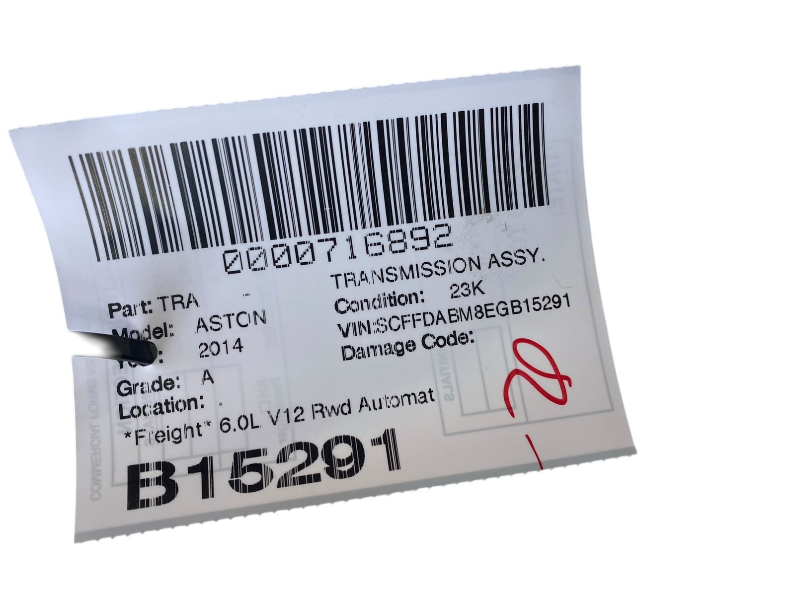 Aston Martin DB9 2013-2016 Transmission P/N CD3370041AA