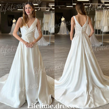 V Neck Wedding Dresses Satin Backless Sleeveless Elegant New Arrival Bridal Gown