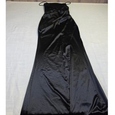 Emerald Sundae Black Satin Ruched Side Slit Evening Gown Dress Medium